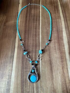 Turquoise Beaded Pendant Necklace - Women's Silver Accent Jewelry